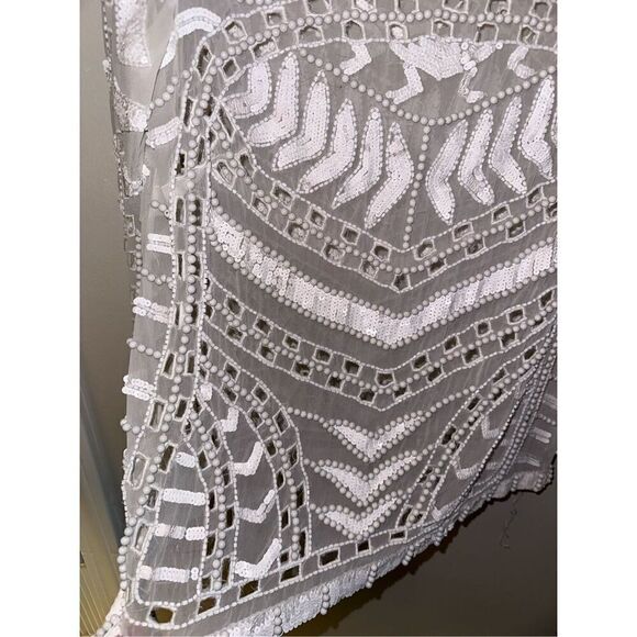 Kimchi Blue Anthropologie White Beaded Sequin Blouse Large Sheer Cut Out - Picture 3 of 5